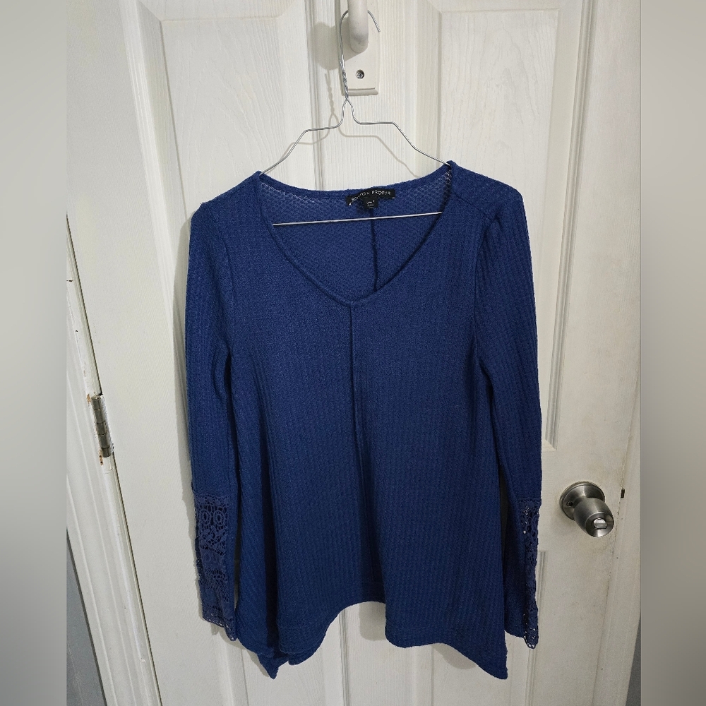 *SALE* Boston Proper Womens Crochet Knit Sleeve Blouse Long Sleeve Blue Size S